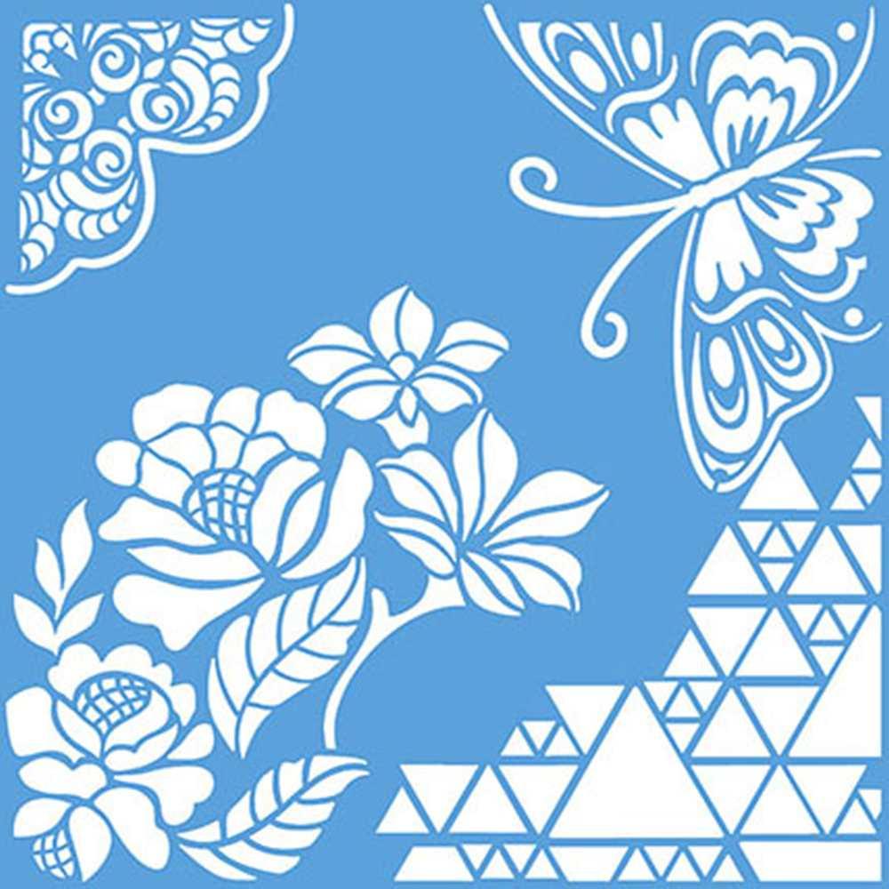 Stencil Litoarte 20x20 STXX-008 Borboleta e Flores - Palácio da Arte