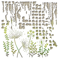 Stencil Litoarte 20x20 STXX-254 Tijolos e Flores - Palácio da Arte