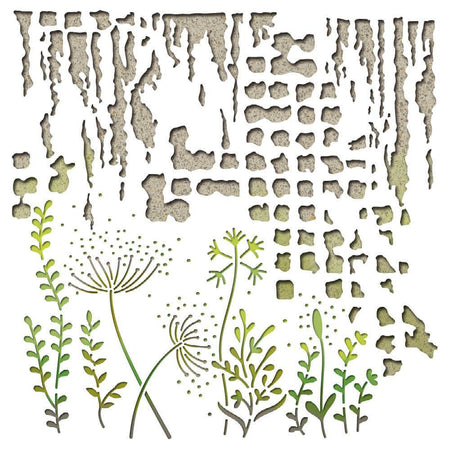 Stencil Litoarte 20x20 STXX-254 Tijolos e Flores - Palácio da Arte