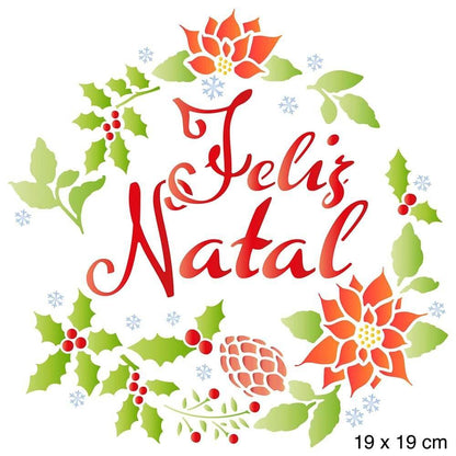 Stencil Litoarte 20x20 STXXN-002 Natal Poinsétias Feliz Natal - Palácio da Arte