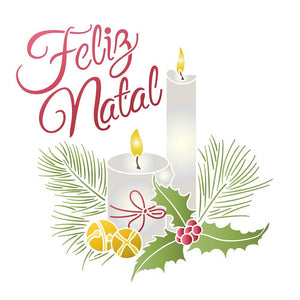 Stencil Litoarte 20x20 STXXN-014 Natal Feliz Natal e Velas - Palácio da Arte