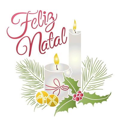 Stencil Litoarte 20x20 STXXN-014 Natal Feliz Natal e Velas - Palácio da Arte