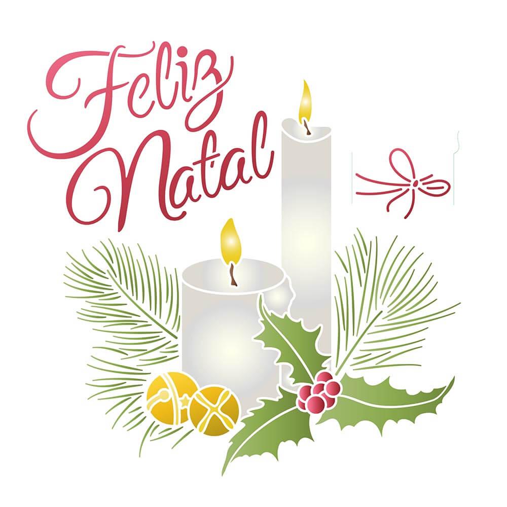 Stencil Litoarte 20x20 STXXN-014 Natal Feliz Natal e Velas - Palácio da Arte