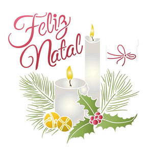 Stencil Litoarte 20x20 STXXN-014 Natal Feliz Natal e Velas - Palácio da Arte