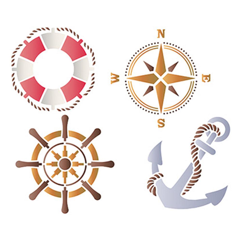 Stencil Litoarte 25x20 STR-083 Boia, Âncora e Rosa dos Ventos - Palácio da Arte