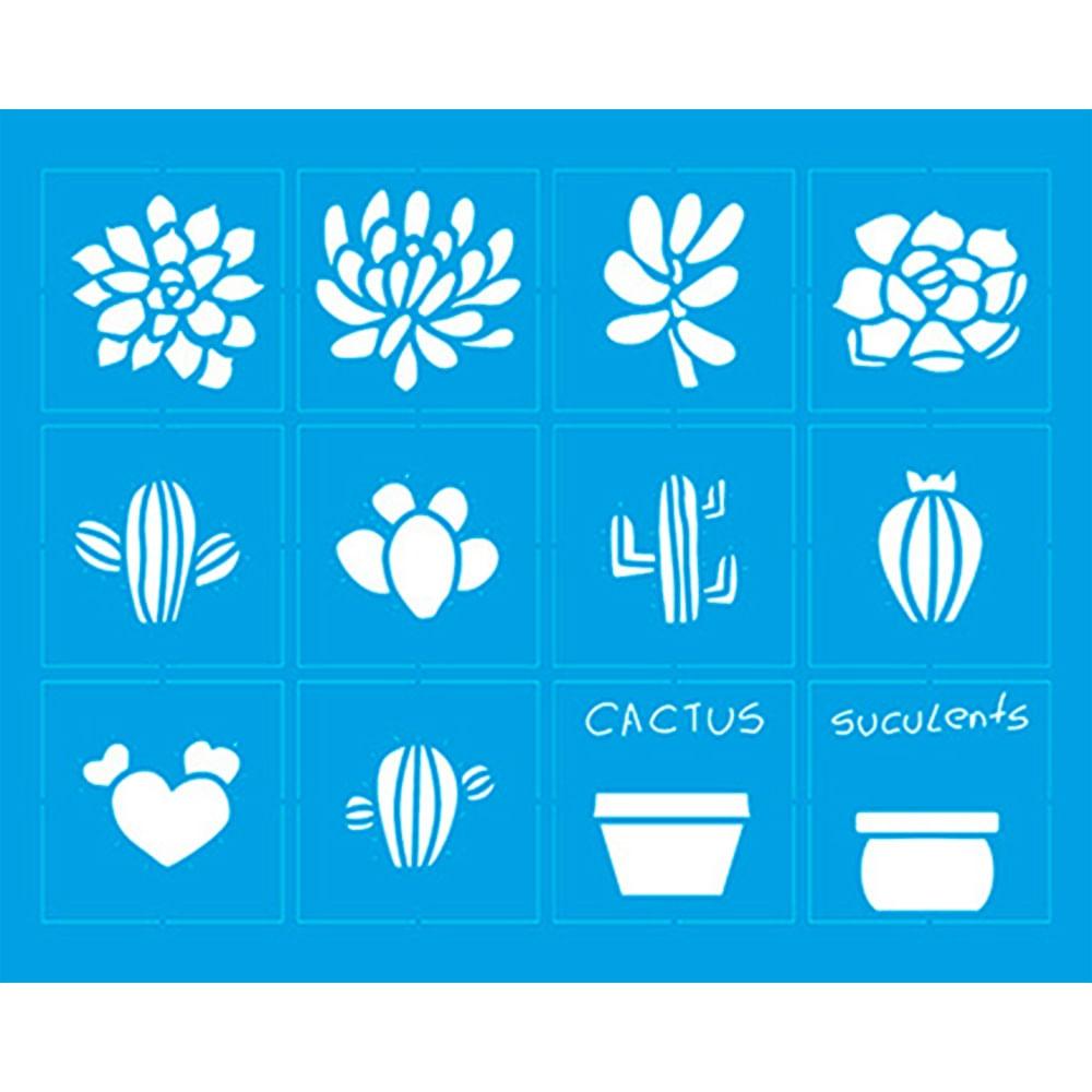 Stencil Litoarte 25x20 STR-086 Miniaturas Suculentas e Cactus - Palácio da Arte
