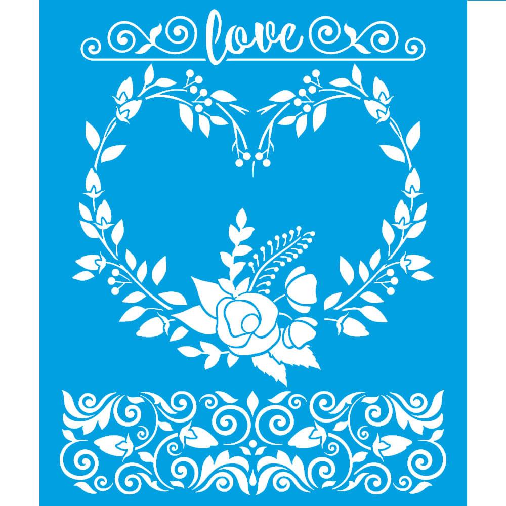 Stencil Litoarte 25x20 STR-150 Coração de Flores - Palácio da Arte