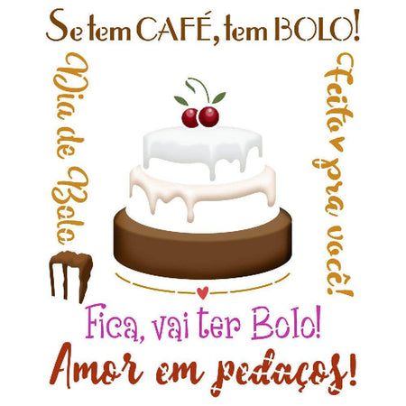 Stencil Litoarte 25x20 STR-248 Cozinha Bolo e Frases Amor em Pedaços - Palácio da Arte