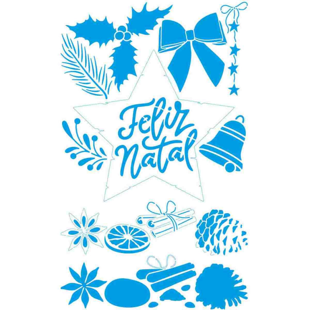 Stencil Litoarte 34x21 STNGG-054 Natal Pinhas e Elementos - Palácio da Arte