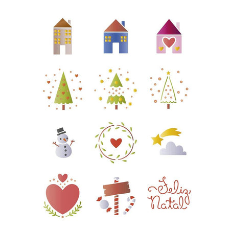 Stencil Mini Litoarte 17x21 STMIN-003 Bolas de Natal, Casinha e Árvore - Palácio da Arte