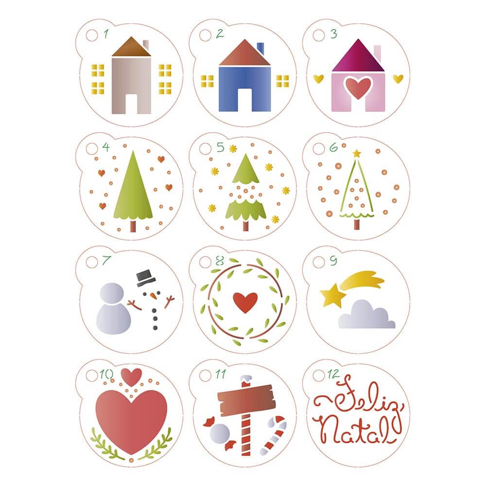 Stencil Mini Litoarte 17x21 STMIN-003 Bolas de Natal, Casinha e Árvore - Palácio da Arte
